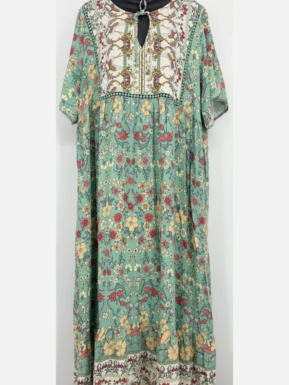 Boho Floral Midi Dress in Mint Green